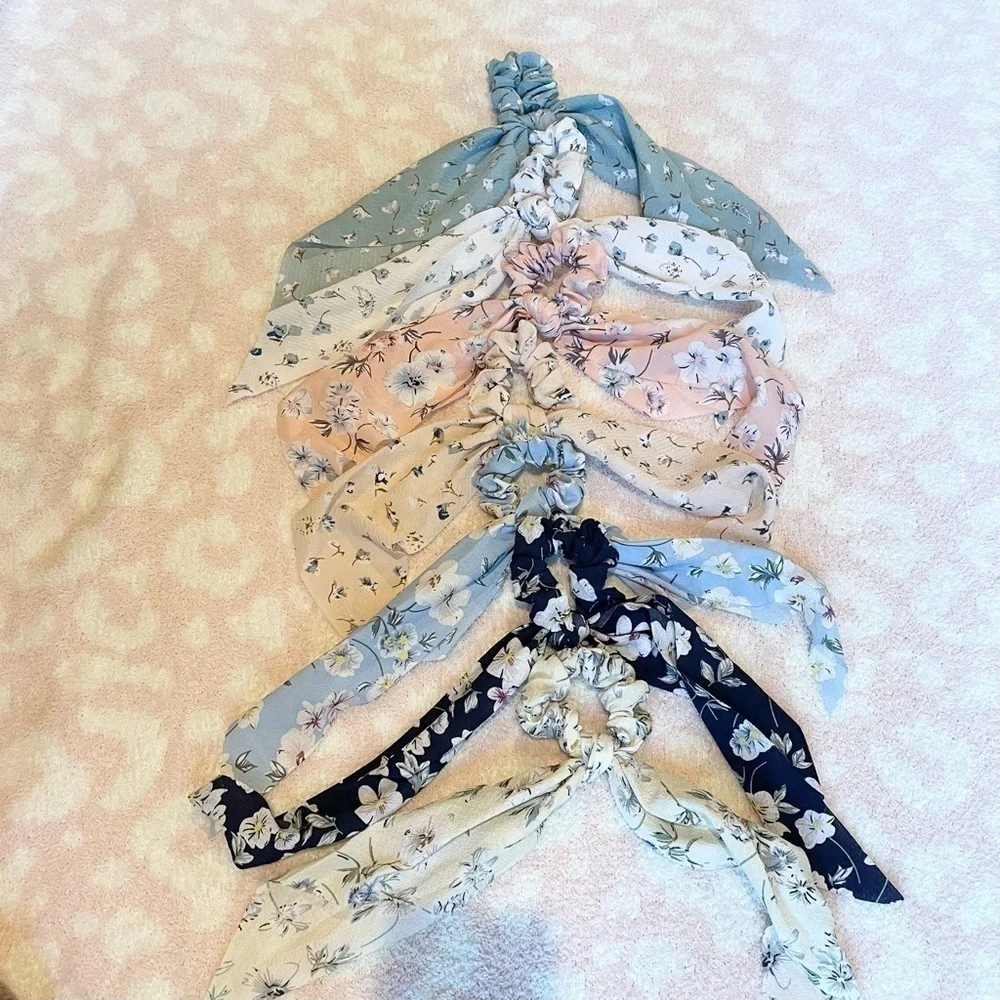 Bundle of 14 Floral Polka Dot Solid Plaid Scarf Hair Scrunchies
